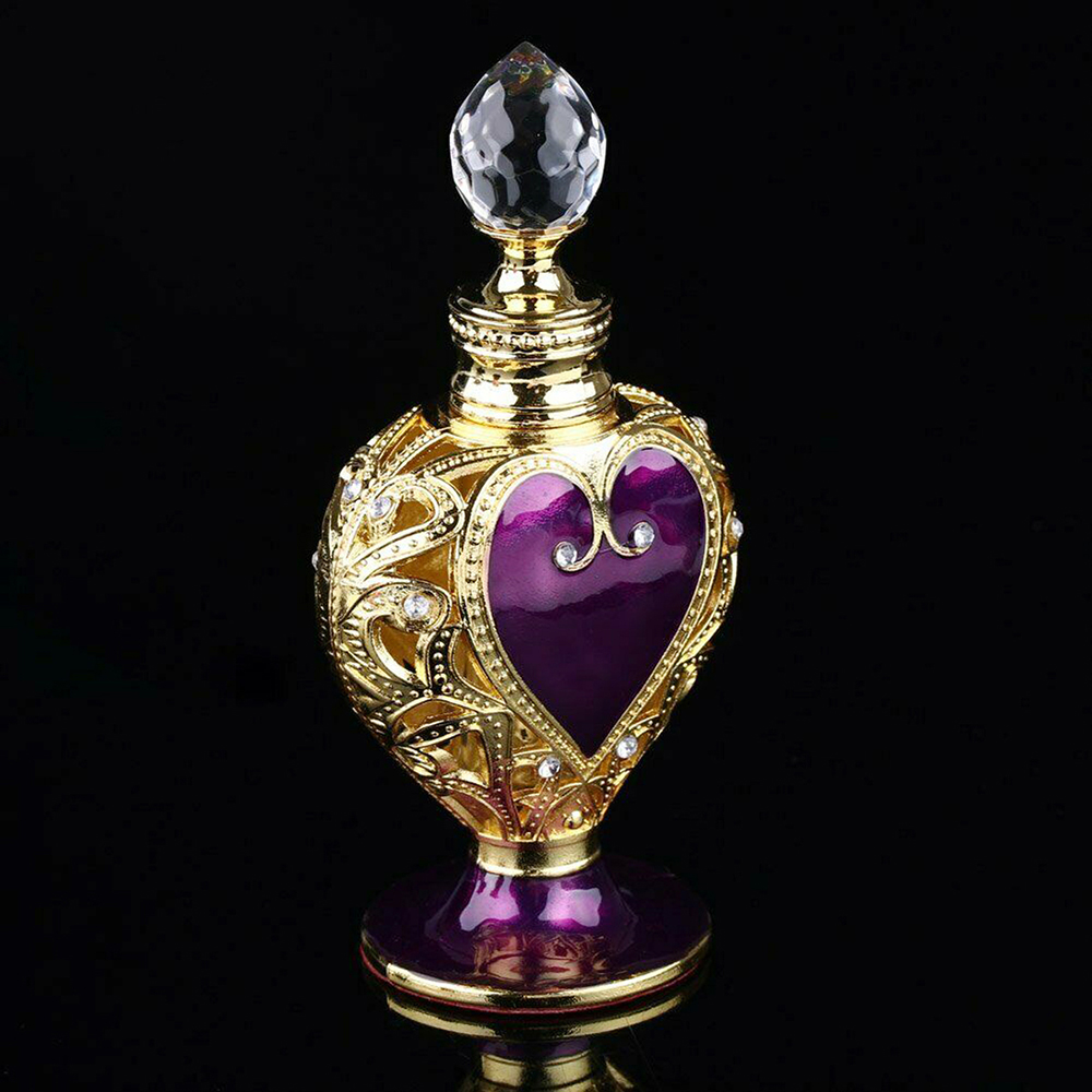 Vintage Collectible Perfume Bottles - 1 PC ขวดน้ําหอมคริสตัลหัวใจสีม่วง Crown VINTAGE Golden