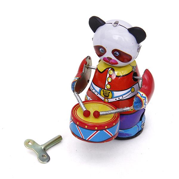 Vintage Collectibles Toys - ของเล่นกลองแพนด้าไขลาน สไตล์วินเทจ ของสะสม รูปสัตว์โลหะ ของขวัญสำหรับตกแต่งบ้าน