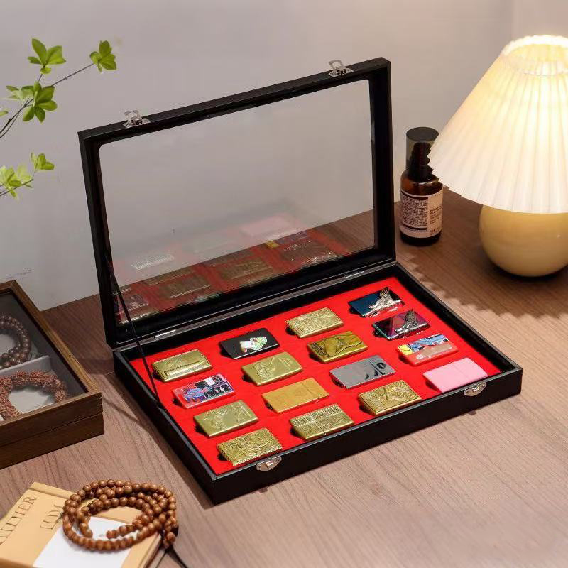 Vintage Collectible Lighters - กล่องเก็บไฟแช็ก, ชั้นวางไฟแช็กหลายช่อง, กล่องเก็บไฟแช็กกันลมสไตล์วินเทจ