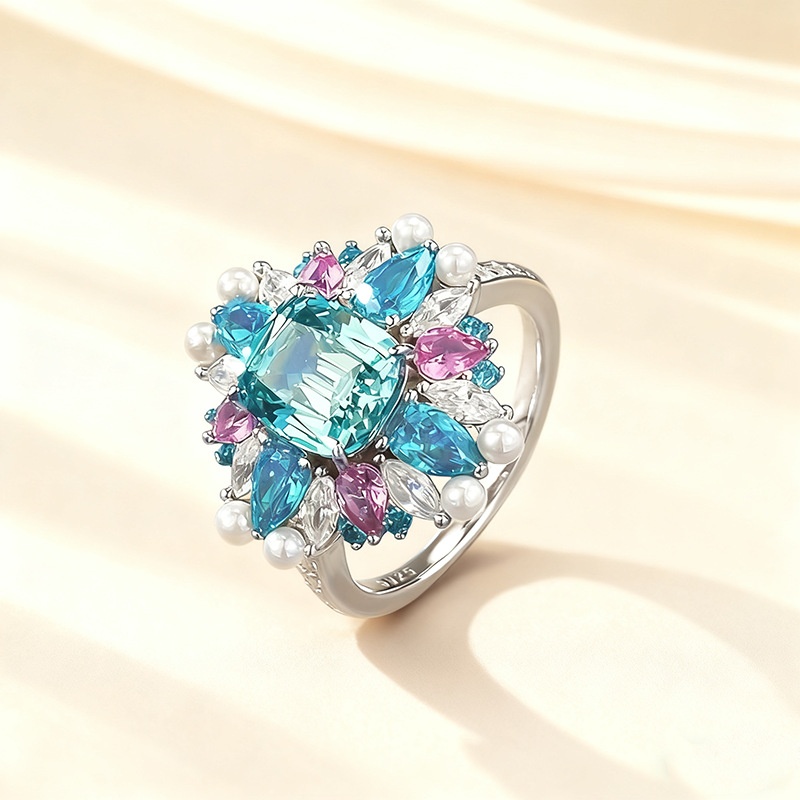 Vintage Collectible Jewelry - แหวนค็อกเทลประดับพลอยสีรุ้ง รุ่นซีเคร็ท การ์เด้น คอลเลคชั่น งานจำลองเครื่องประดับชั้นสูง เงินแท้