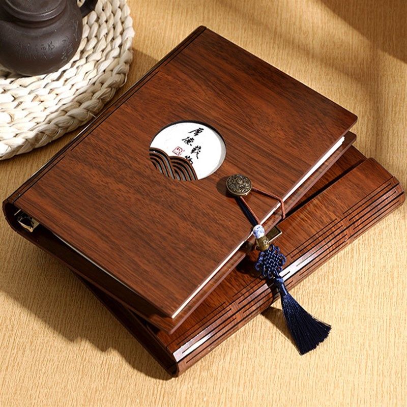 Vintage Collectible Books - วินเทจสไตล์จีนวาระการประชุมวารสาร A5หลวม Notepad ฝาครอบไม้สวย Binder Notebook